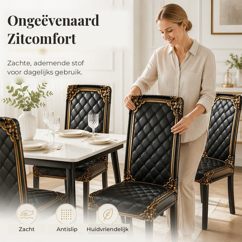 Barokke elastiske stolebetræk med guldprint - Washable Dining Chair Slipcovers