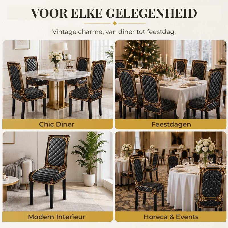 Barokke elastiske stolebetræk med guldprint - Washable Dining Chair Slipcovers