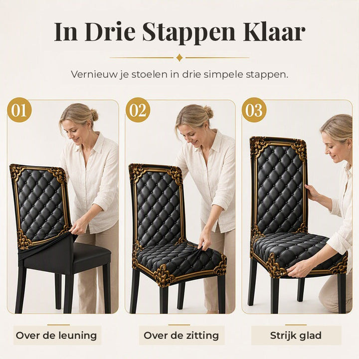 Barokke elastiske stolebetræk med guldprint - Washable Dining Chair Slipcovers