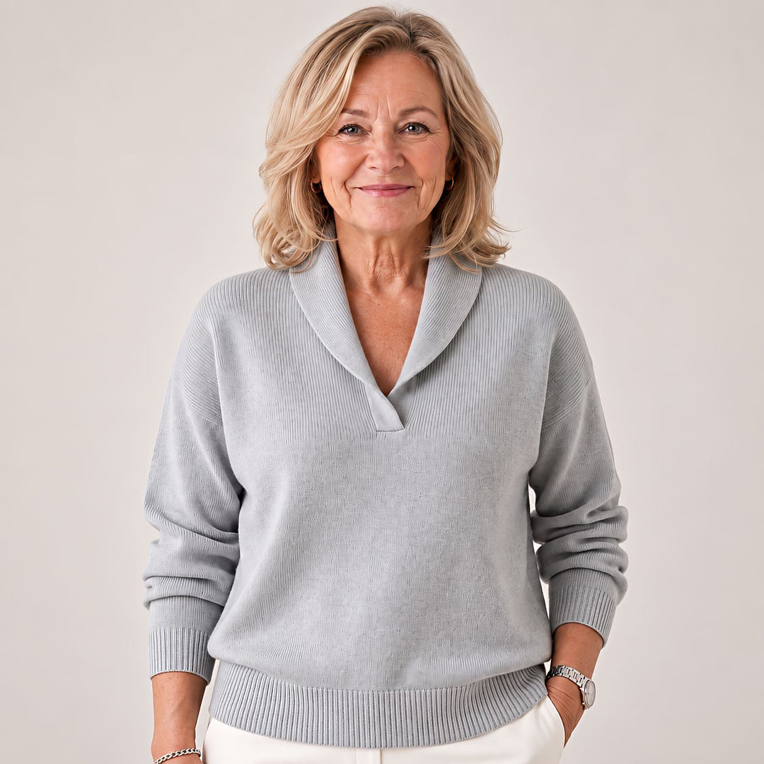 Blød dame-sweater med sjalskrave og lange ærmer
