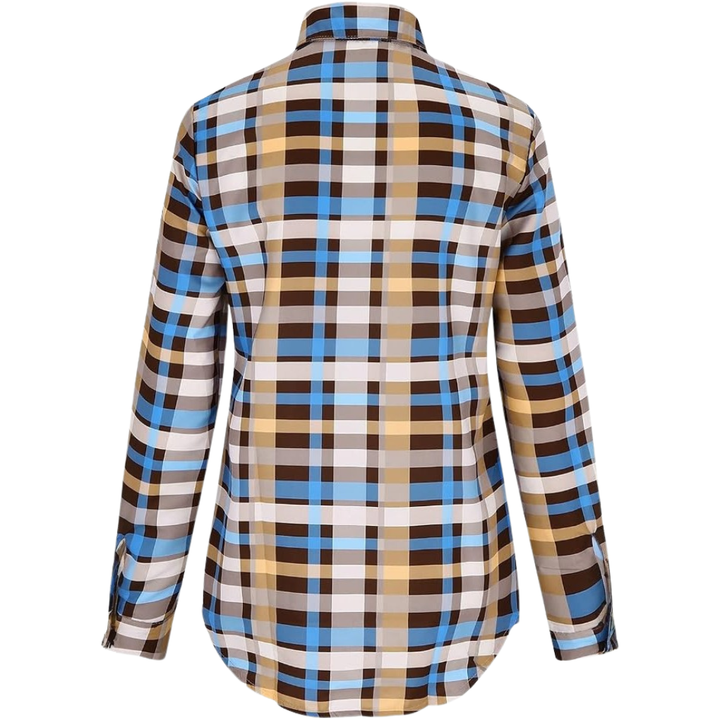 Damebluse med tidløst ternet design og feminint præg