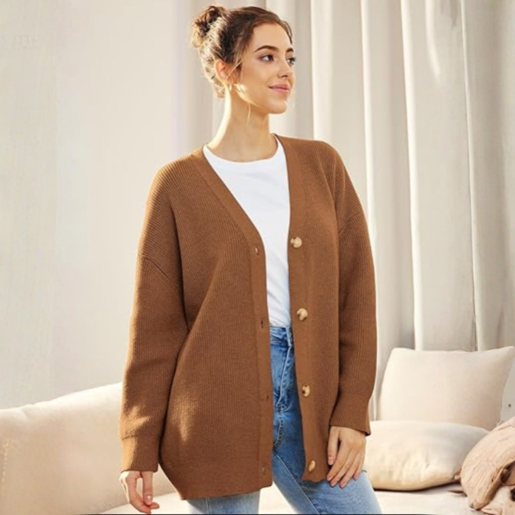 Oversized cardigan med V-hals