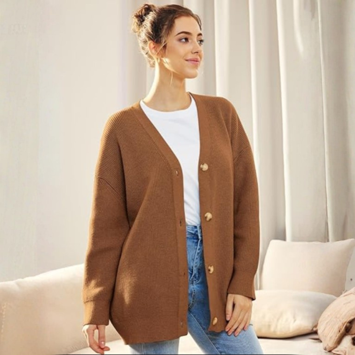 Oversized cardigan med V-hals
