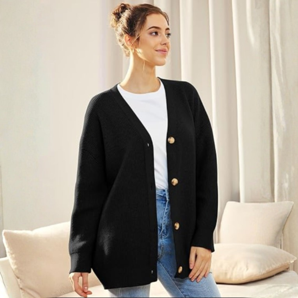 Oversized cardigan med V-hals
