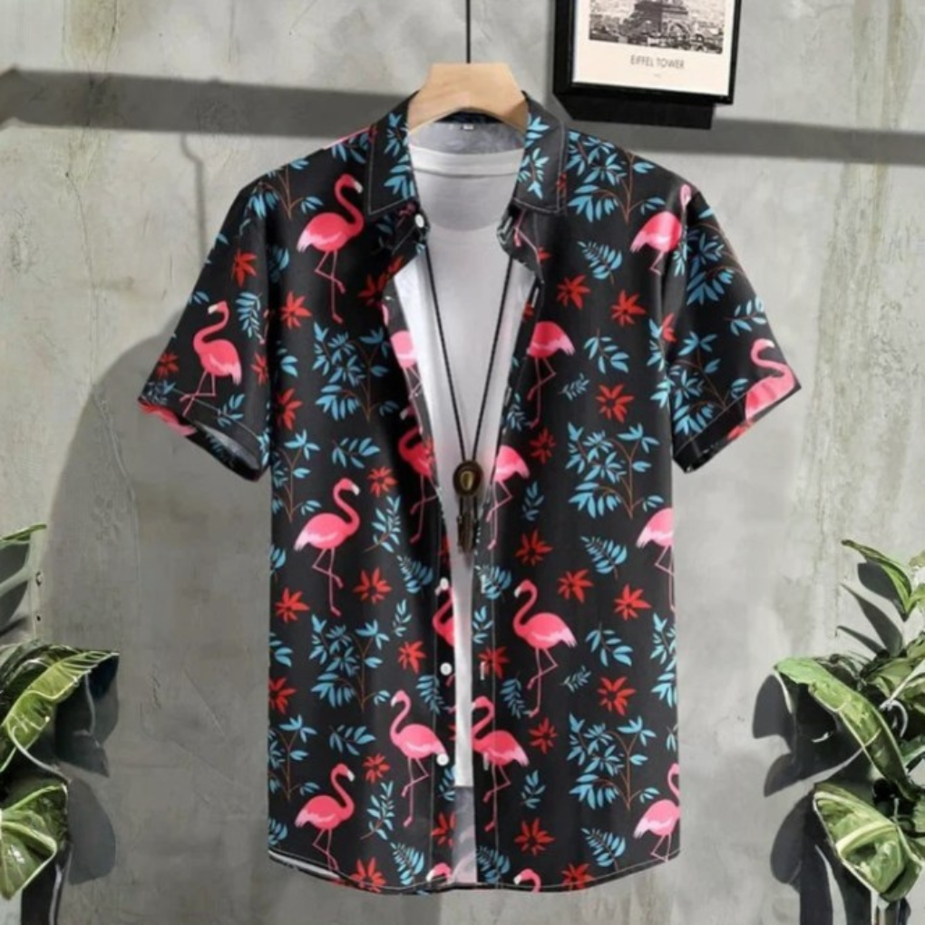 3D Flower Print Hawaii-Skjorte