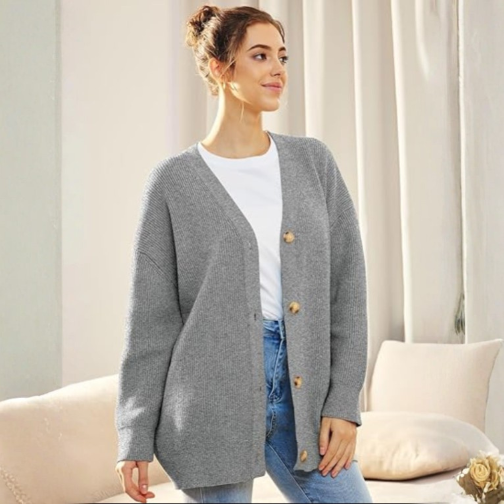 Oversized cardigan med V-hals