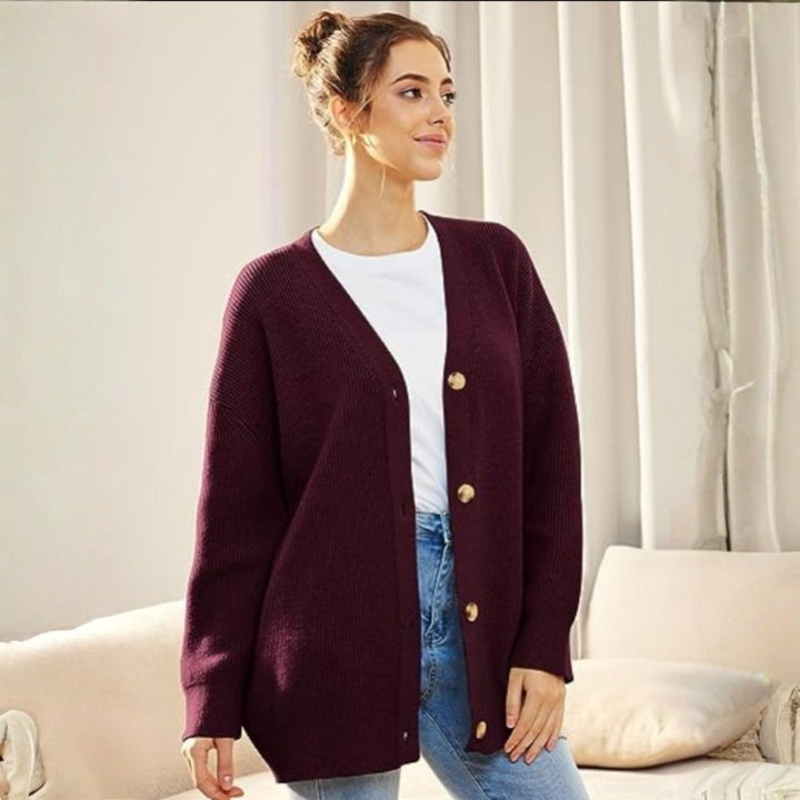 Oversized cardigan med V-hals