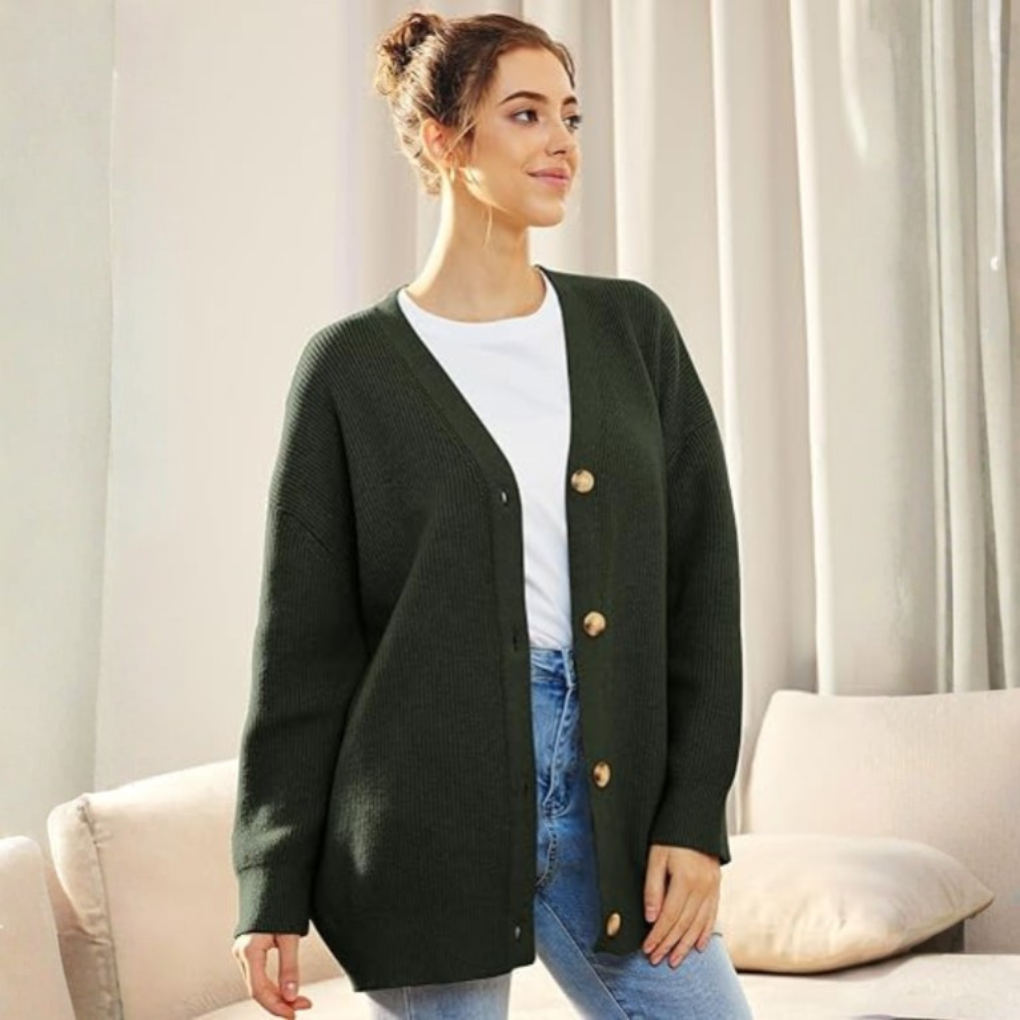 Oversized cardigan med V-hals