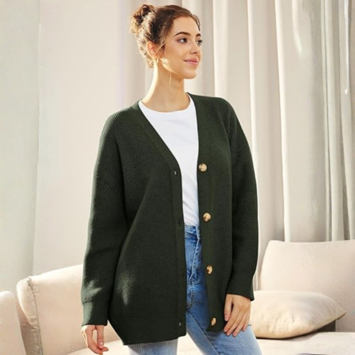 Oversized cardigan med V-hals