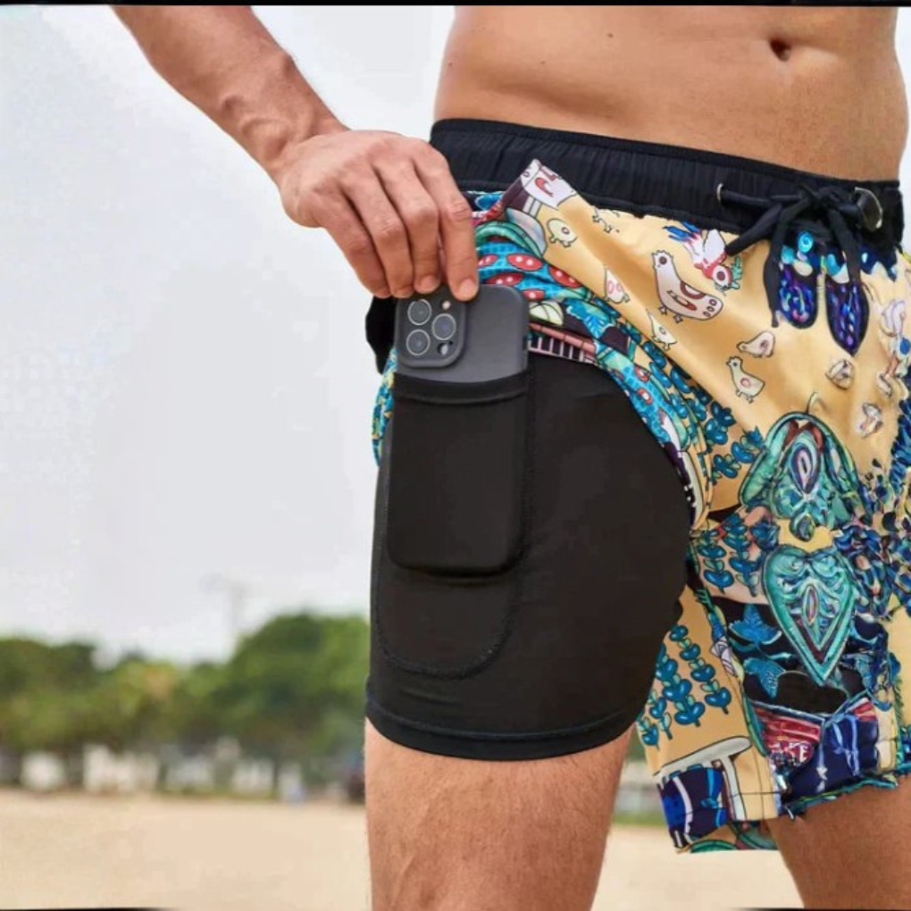 Trendy Mænd Swim Shorts med Foer og Telefon Lomme
