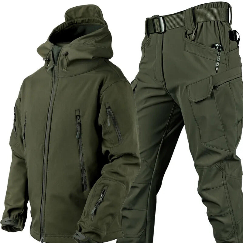 Vandtæt, vindtæt outdoorsæt med jakke og bukser, foret med fleece